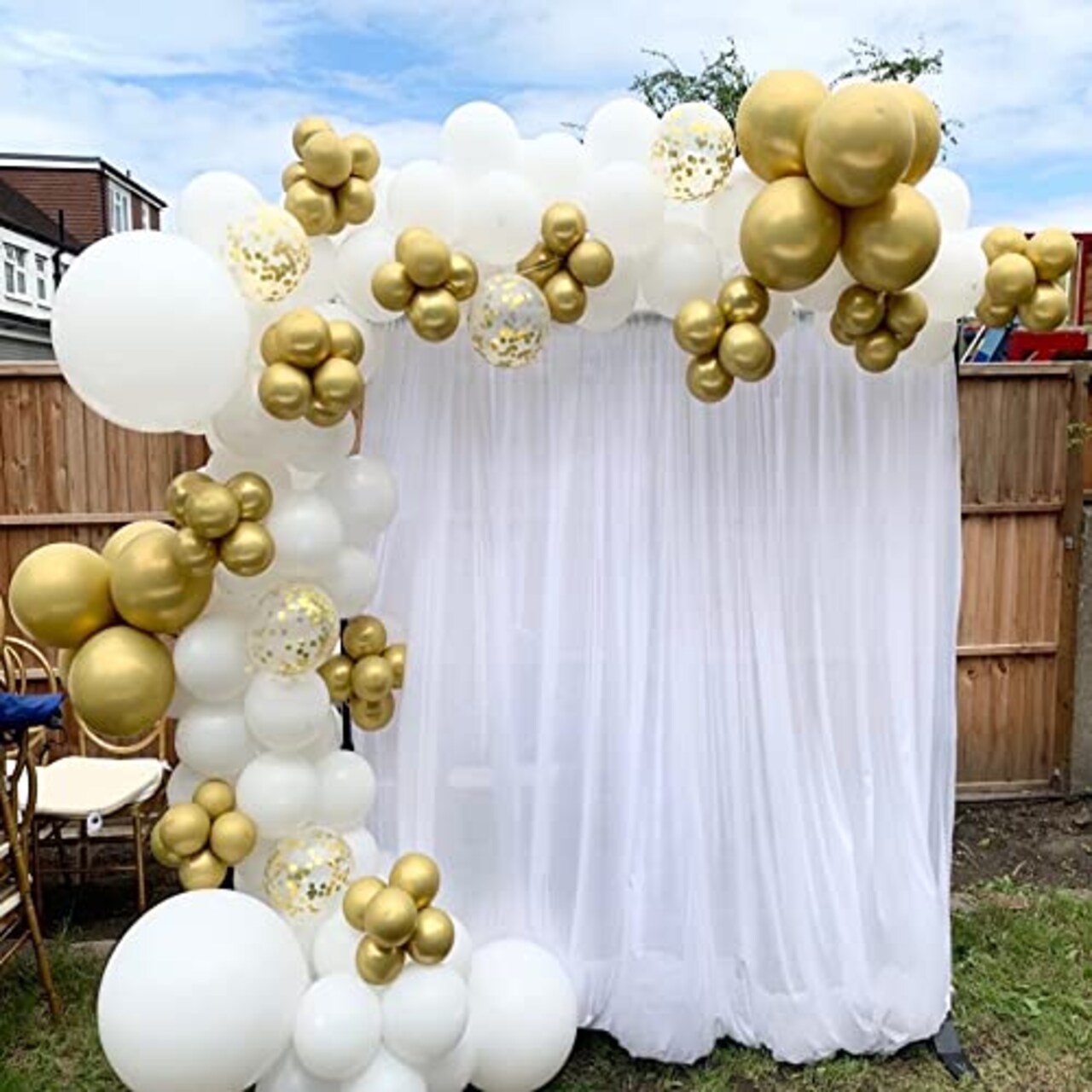 120 PCS White and Gold Confetti Balloons Garland Arch Kit - Includes 12in, 10in, and 5in Latex Metallic Balloons for Birthday, Wedding, Anniversary, Celebrations, Prom, and Bridal Party Decorations